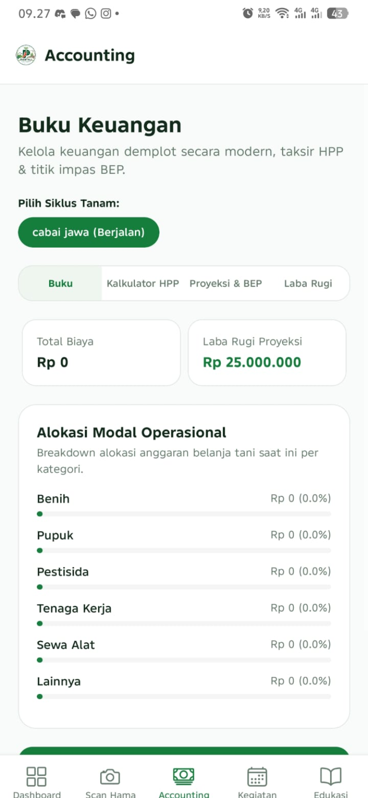 Screenshot menu Accounting PANTAU