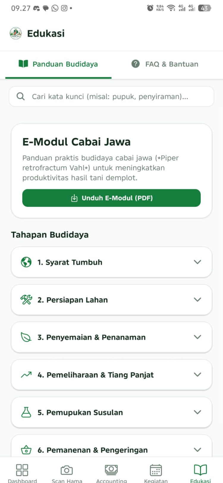 Screenshot menu Edukasi PANTAU