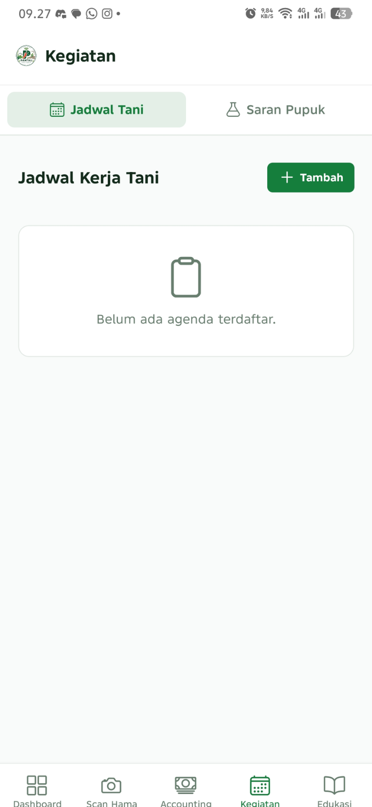 Screenshot menu Kegiatan PANTAU